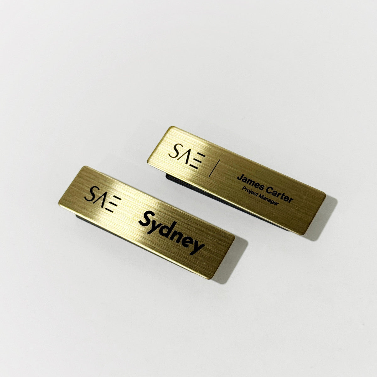 Gold stainless steel laser engraved magnetic name badge for employees