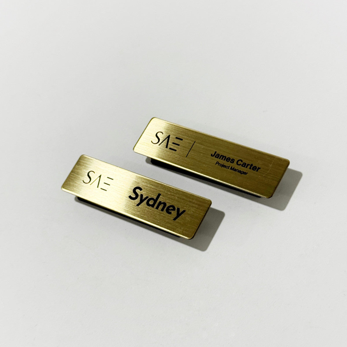Gold stainless steel laser engraved magnetic name badge for employees