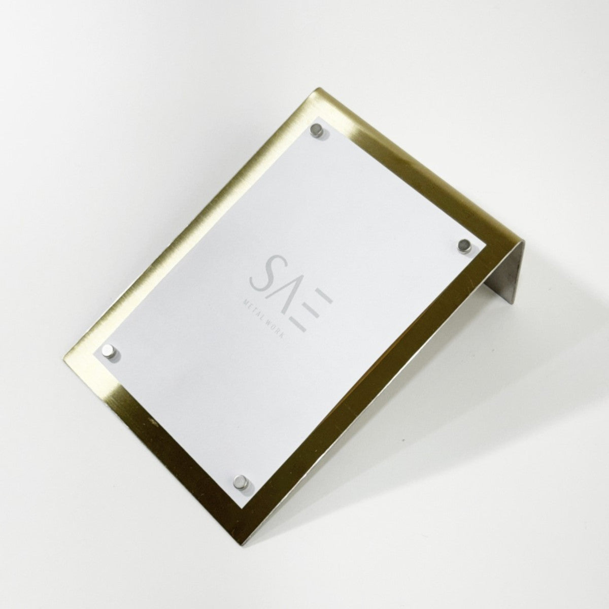 Stainless steel freestanding POP plate, gold, 170×60×230mm