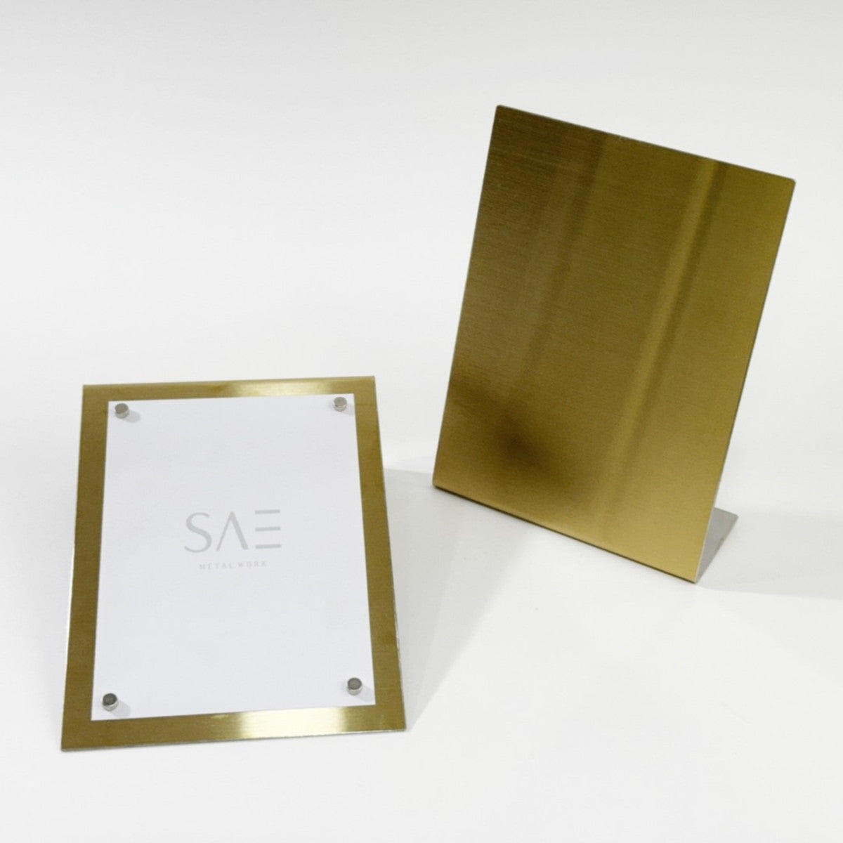 Stainless steel freestanding POP plate, gold, 170×60×230mm