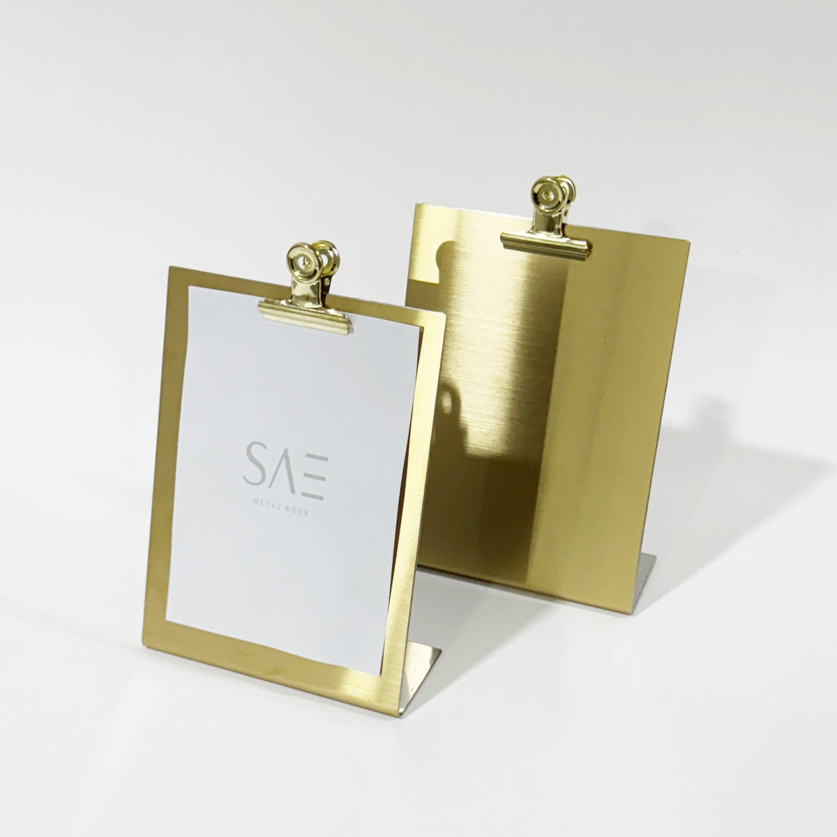 Stainless steel freestanding A6 POP plate, gold, 125×50×170mm