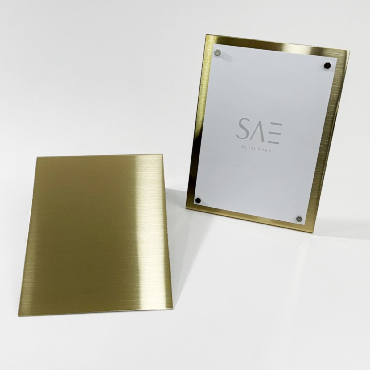 Stainless steel freestanding A6 POP plate, gold, 125×50×170mm