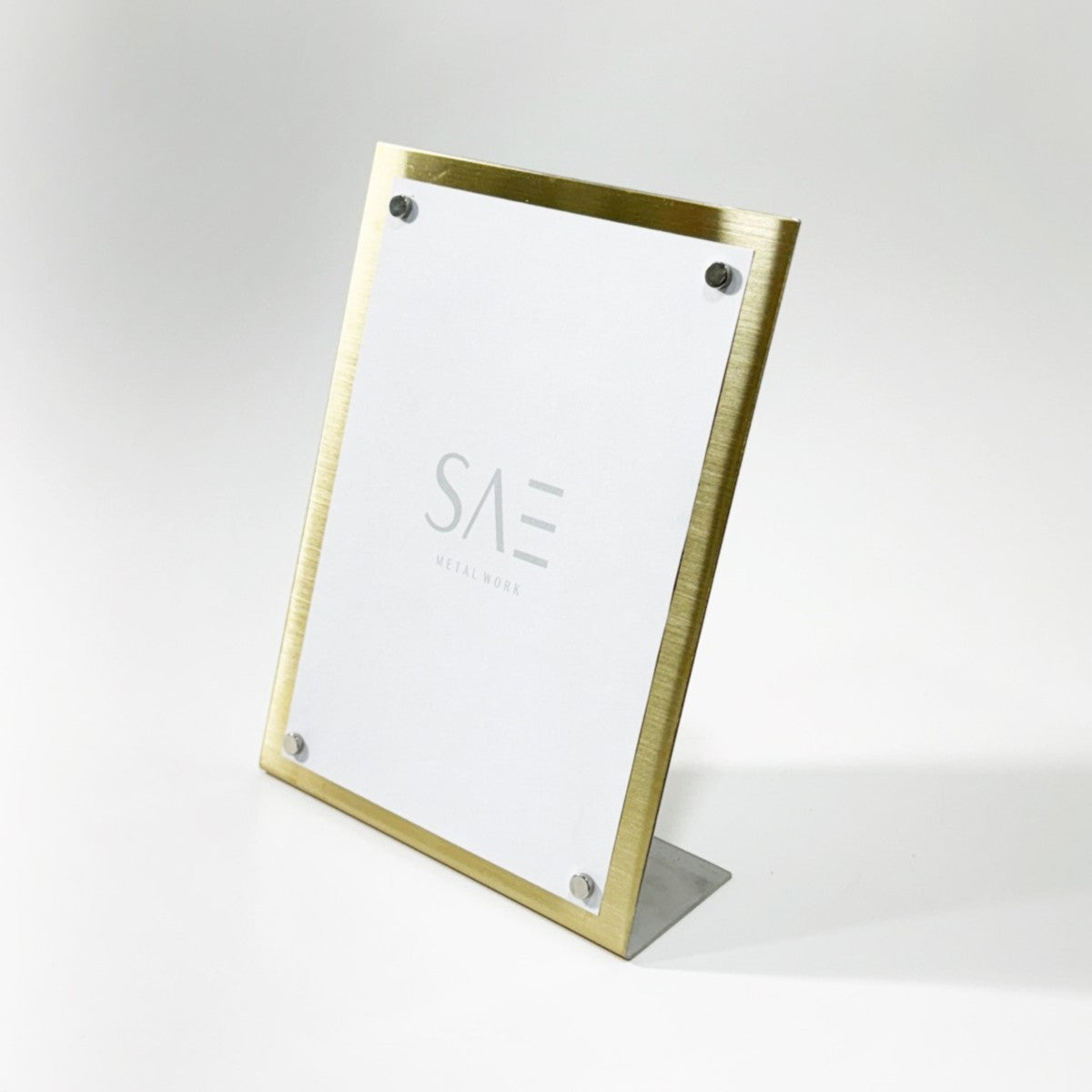 Stainless steel freestanding A6 POP plate, gold, 125×50×170mm