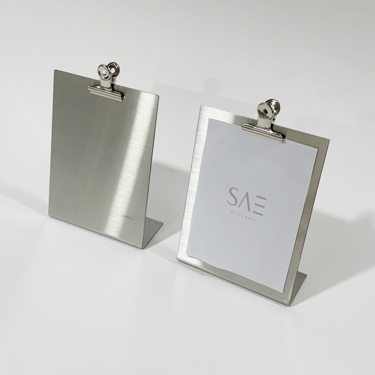Stainless steel freestanding A6 POP plate, silver, 125×50×170mm