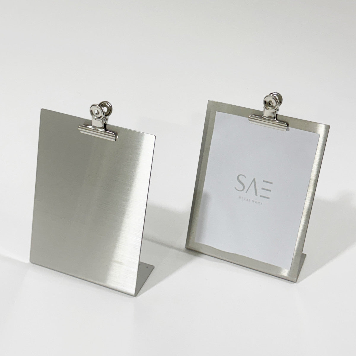 Stainless steel freestanding A6 POP plate, silver, 125×50×170mm