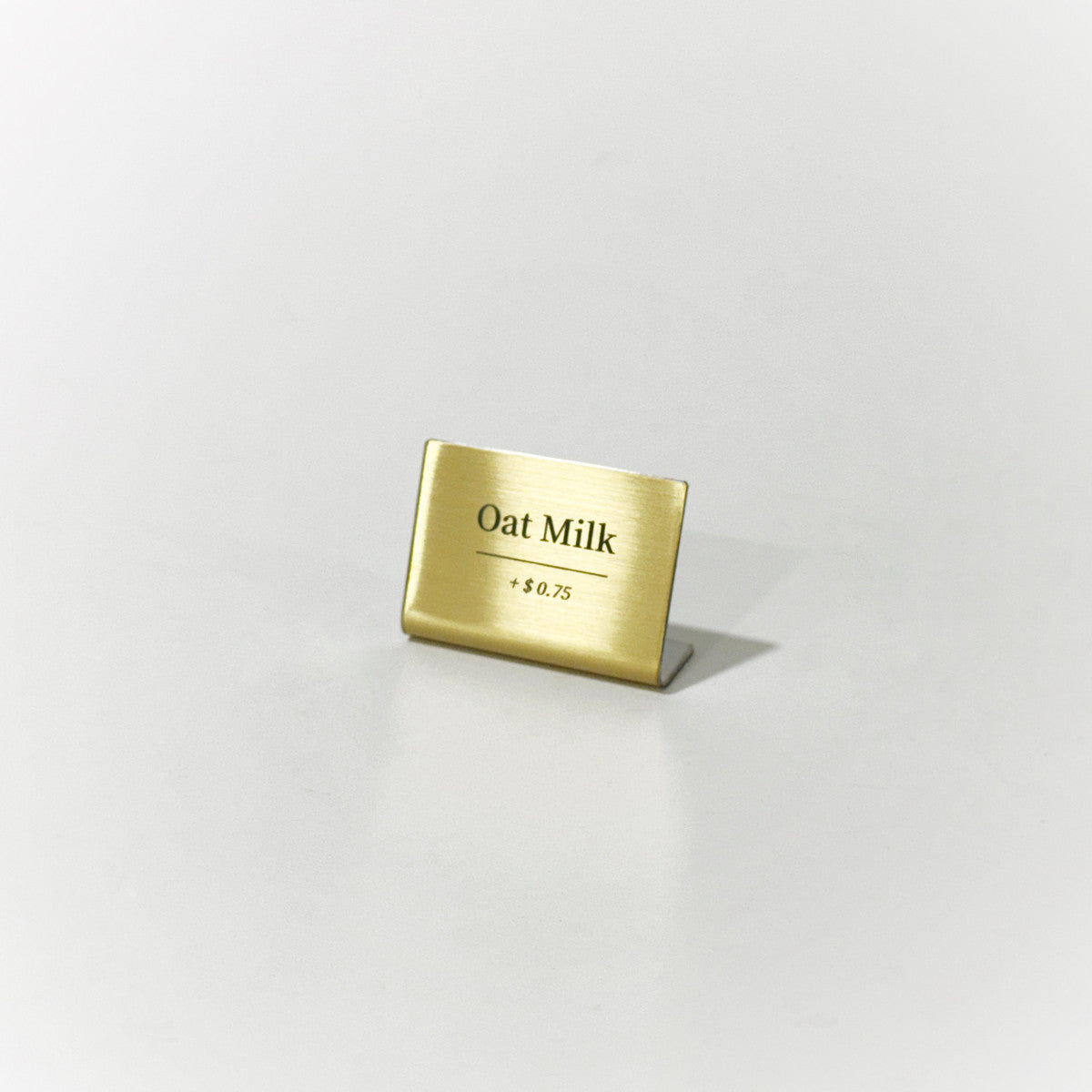 Bent Metal Laser Marked Price Tag Gold 50x35mm for bakery display and cafe menu labeling