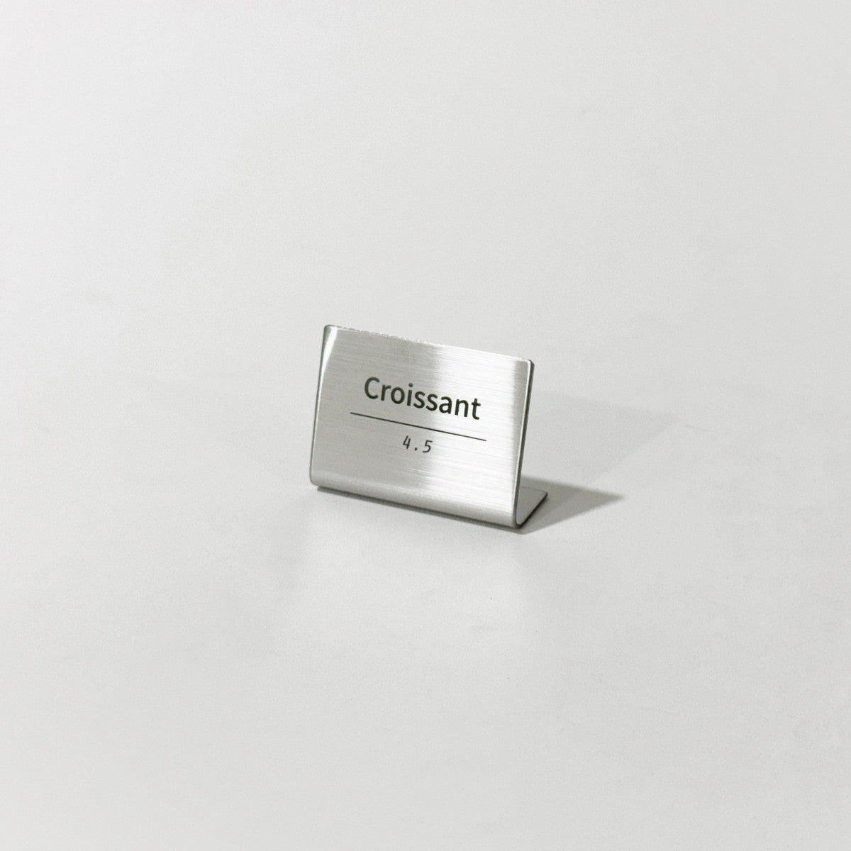 Bent Metal Laser Marked Price Tag Silver 50x35mm for bakery display and cafe menu labeling