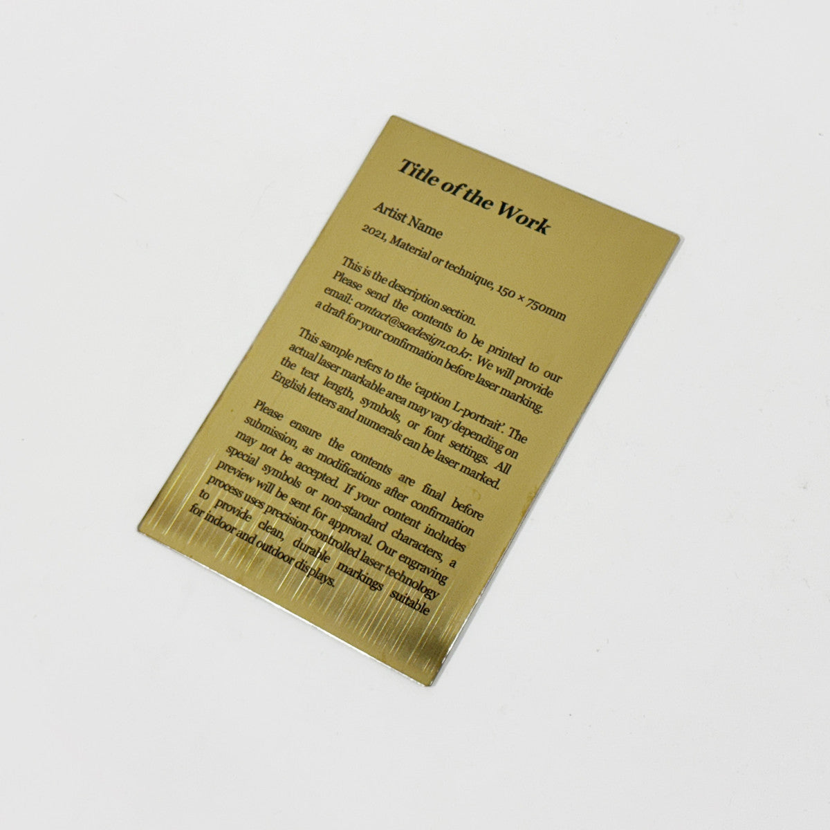 Stainless steel caption plate, gold, 100×150mm from SIDE collection