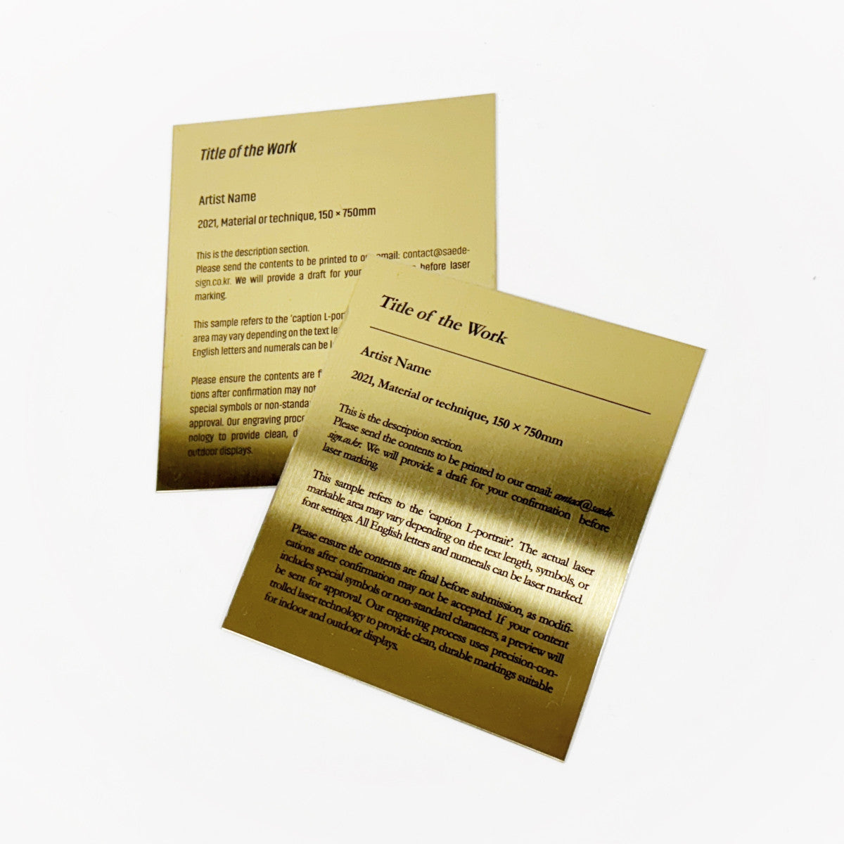 Stainless steel caption plate, gold, 130×150mm from SIDE collection