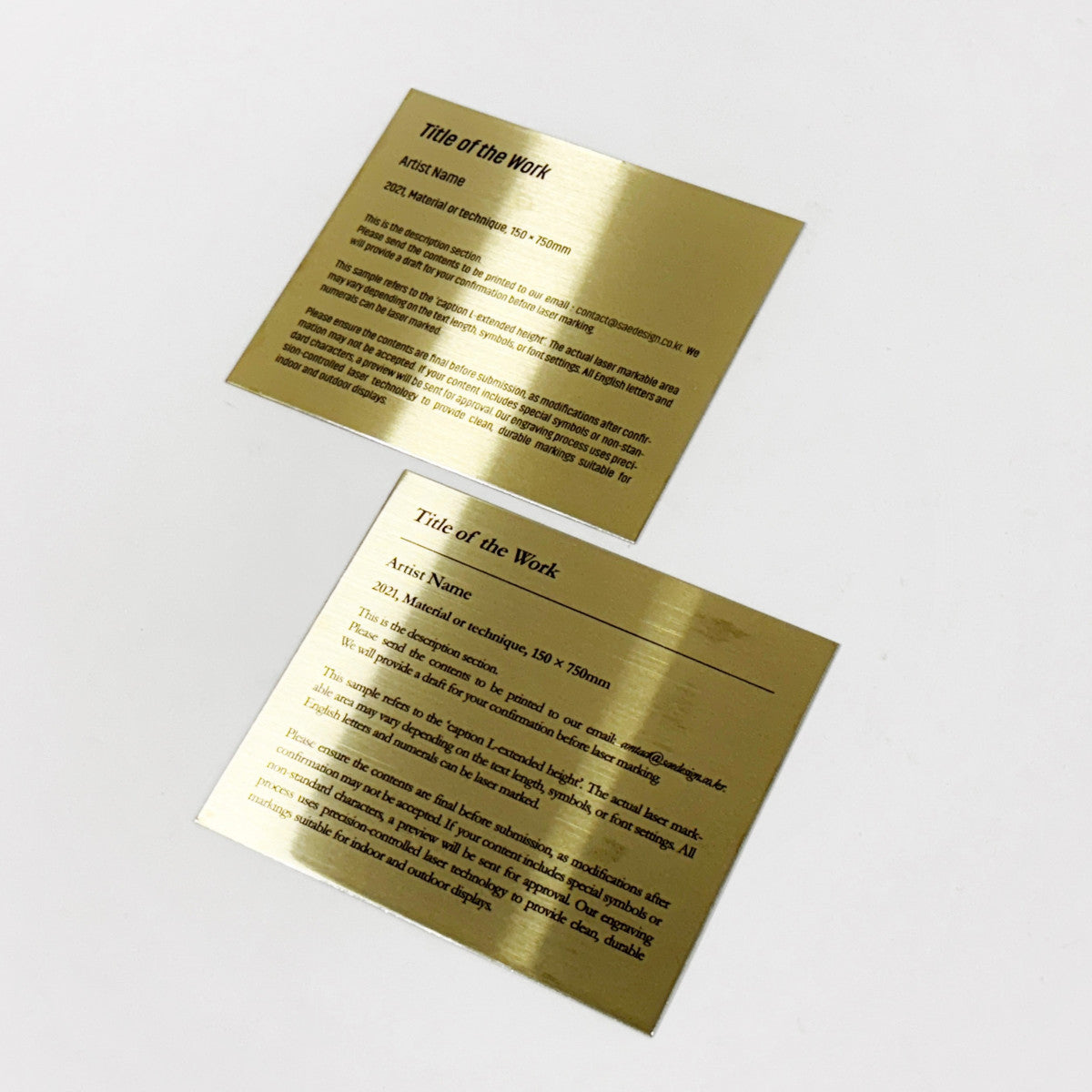 Large Adhesive Mounted Caption Plate Gold 150x130mm 5.91x5.12in Extended Height SIDE Collection