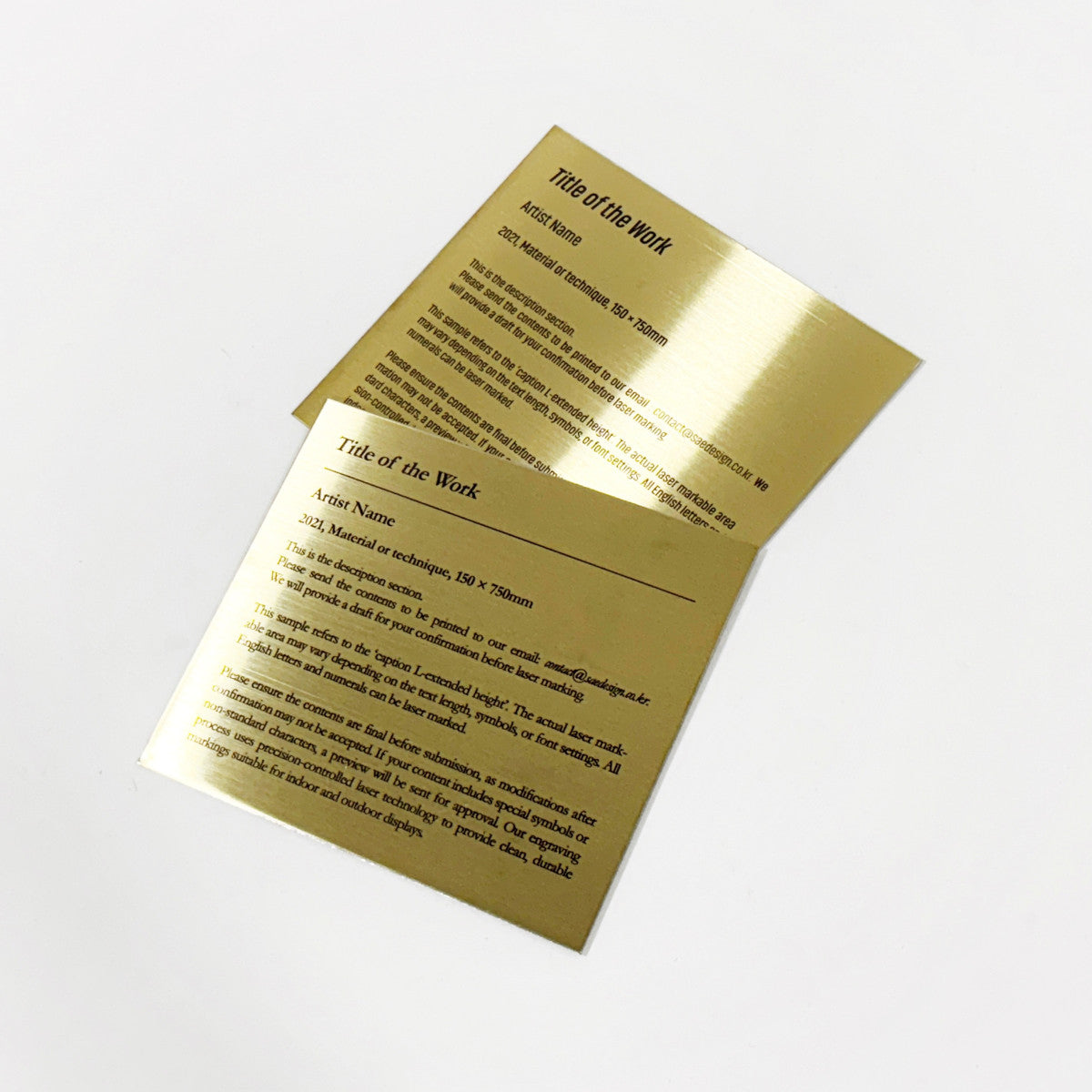 Large Adhesive Mounted Caption Plate Gold 150x130mm 5.91x5.12in Extended Height SIDE Collection