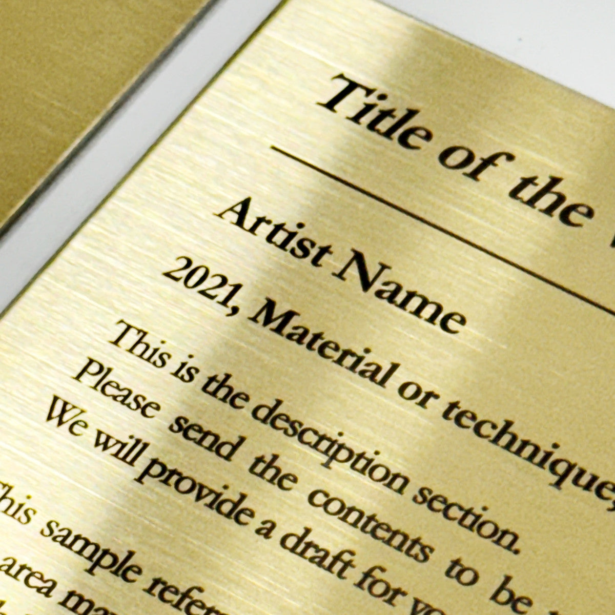 Large Adhesive Mounted Caption Plate Gold 150x130mm 5.91x5.12in Extended Height SIDE Collection