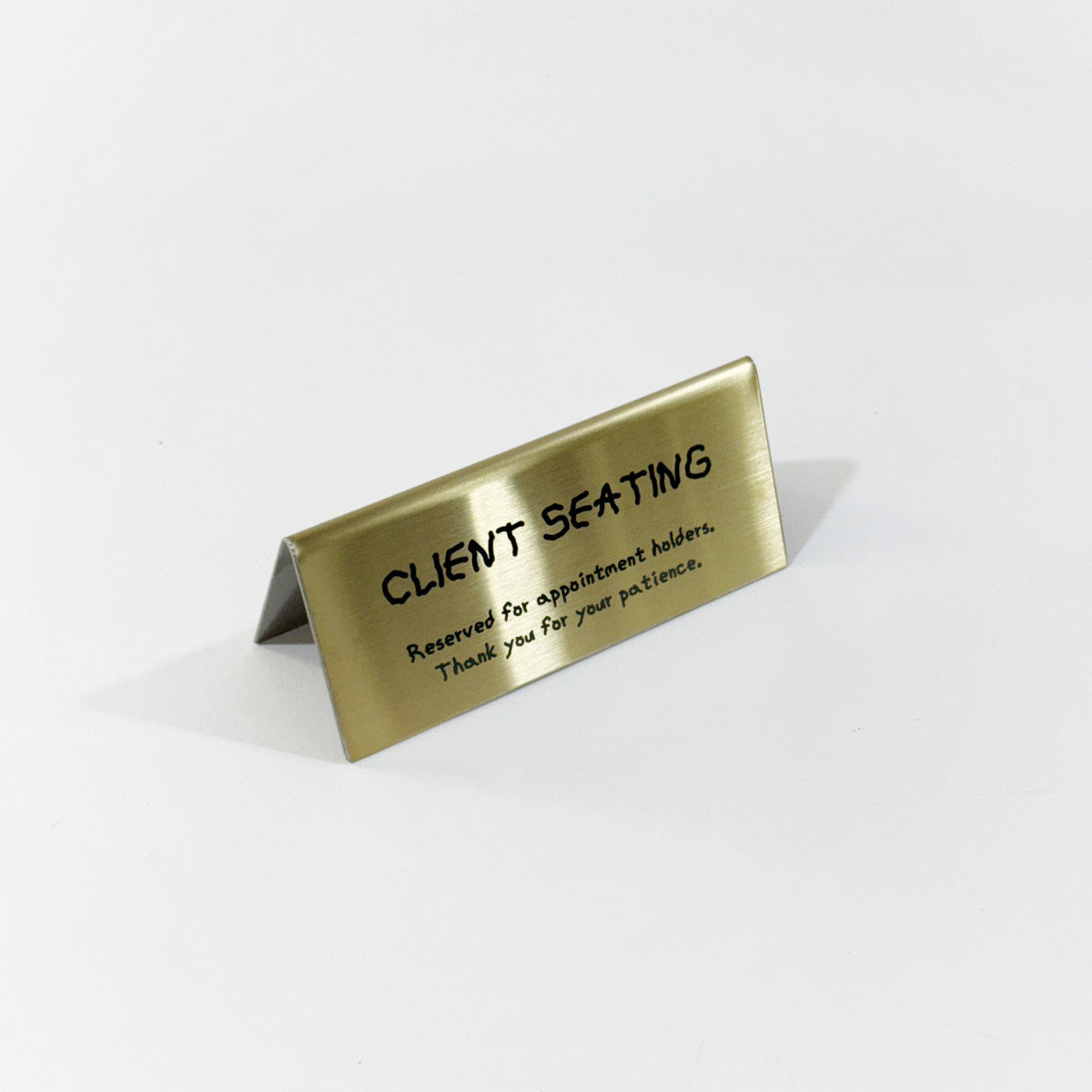 Stainless steel table tent POP plate, gold, 150×55×65mm