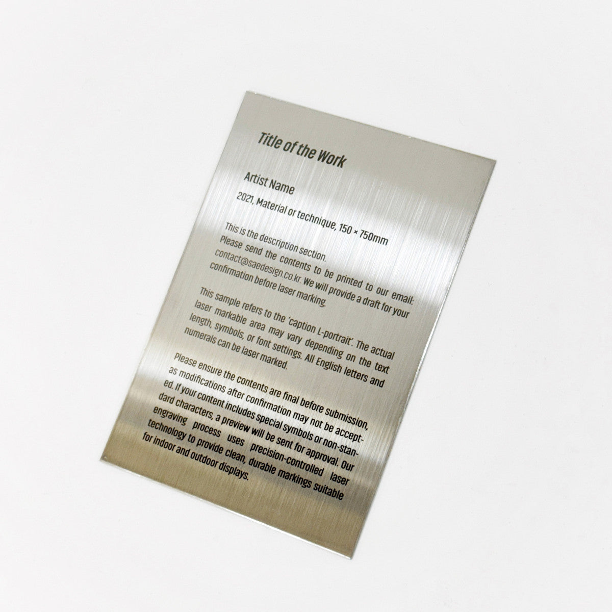 Stainless steel caption plate, silver, 100×150mm from SIDE collection