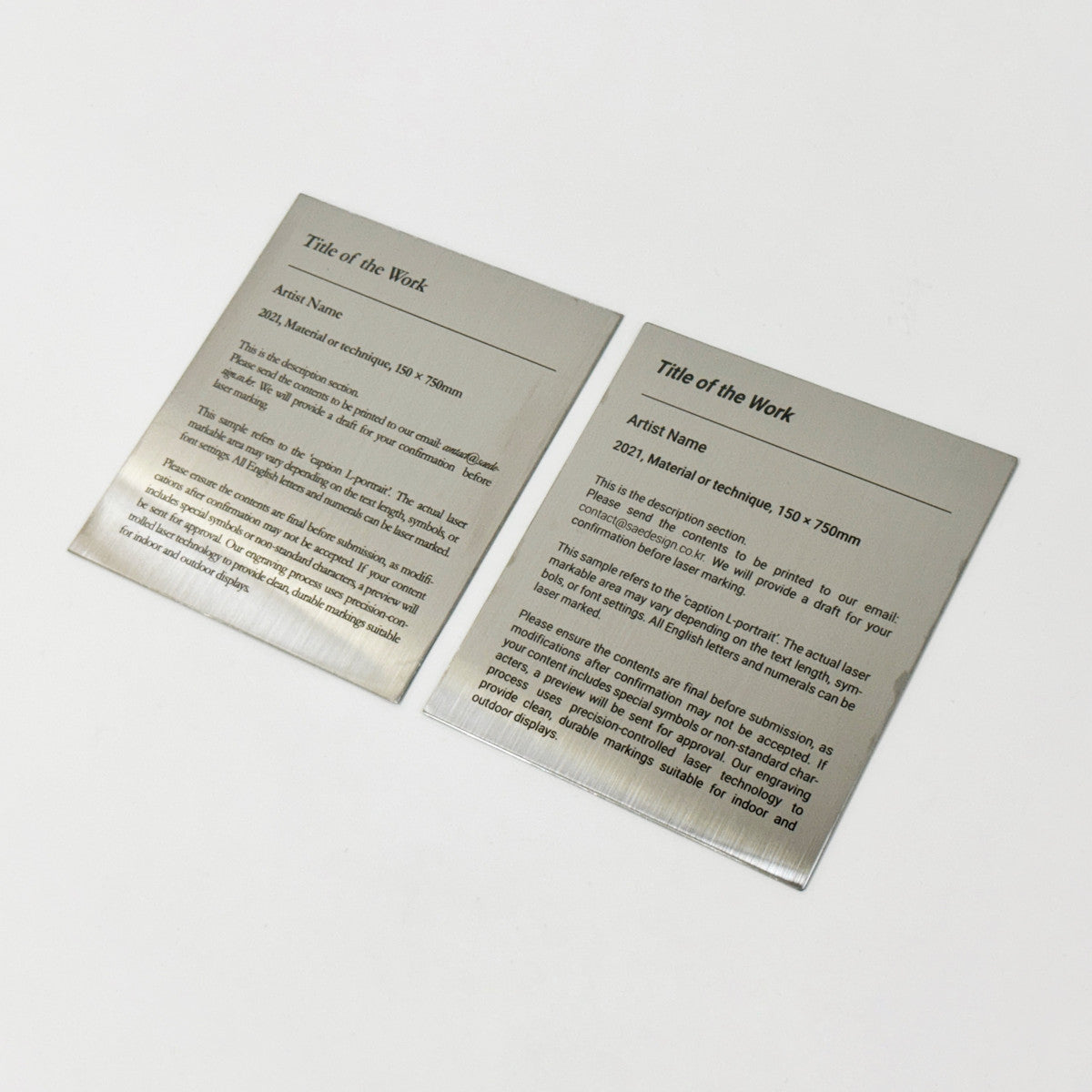 Stainless steel caption plate, silver, 130×150mm from SIDE collection