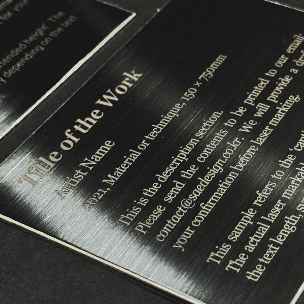 Medium Adhesive Mounted Caption Plate Black 110x80mm 4.33x3.15in Extended Height SIDE Collection