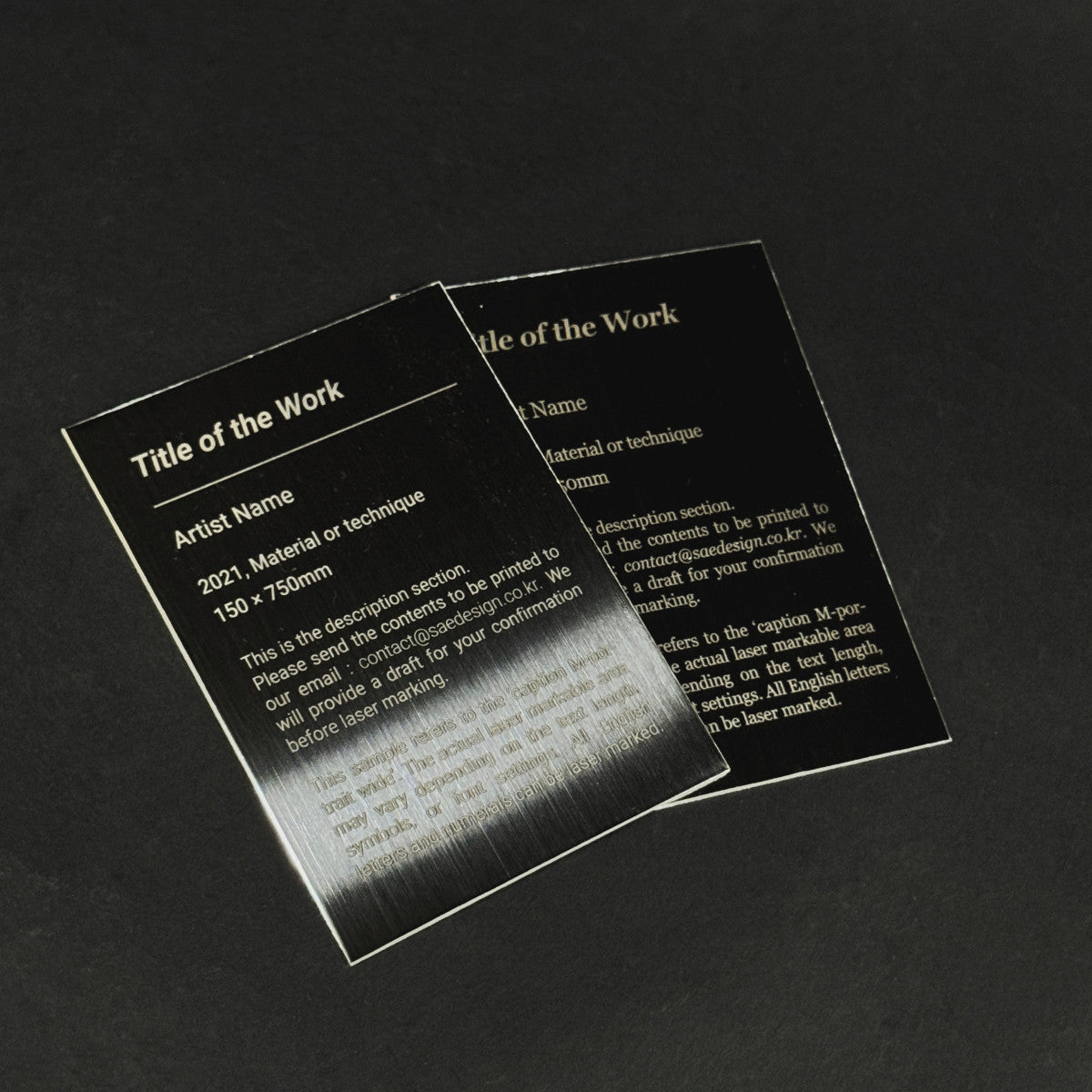 Medium Adhesive Mounted Caption Plate Black 80x110mm 3.15x4.33in Portrait Wide SIDE Collection