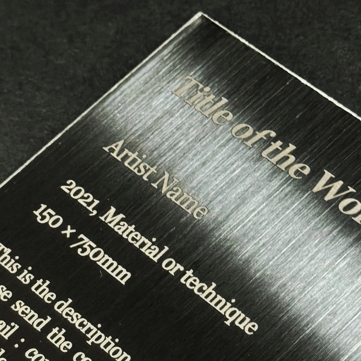 Medium Adhesive Mounted Caption Plate Black 80x110mm 3.15x4.33in Portrait Wide SIDE Collection