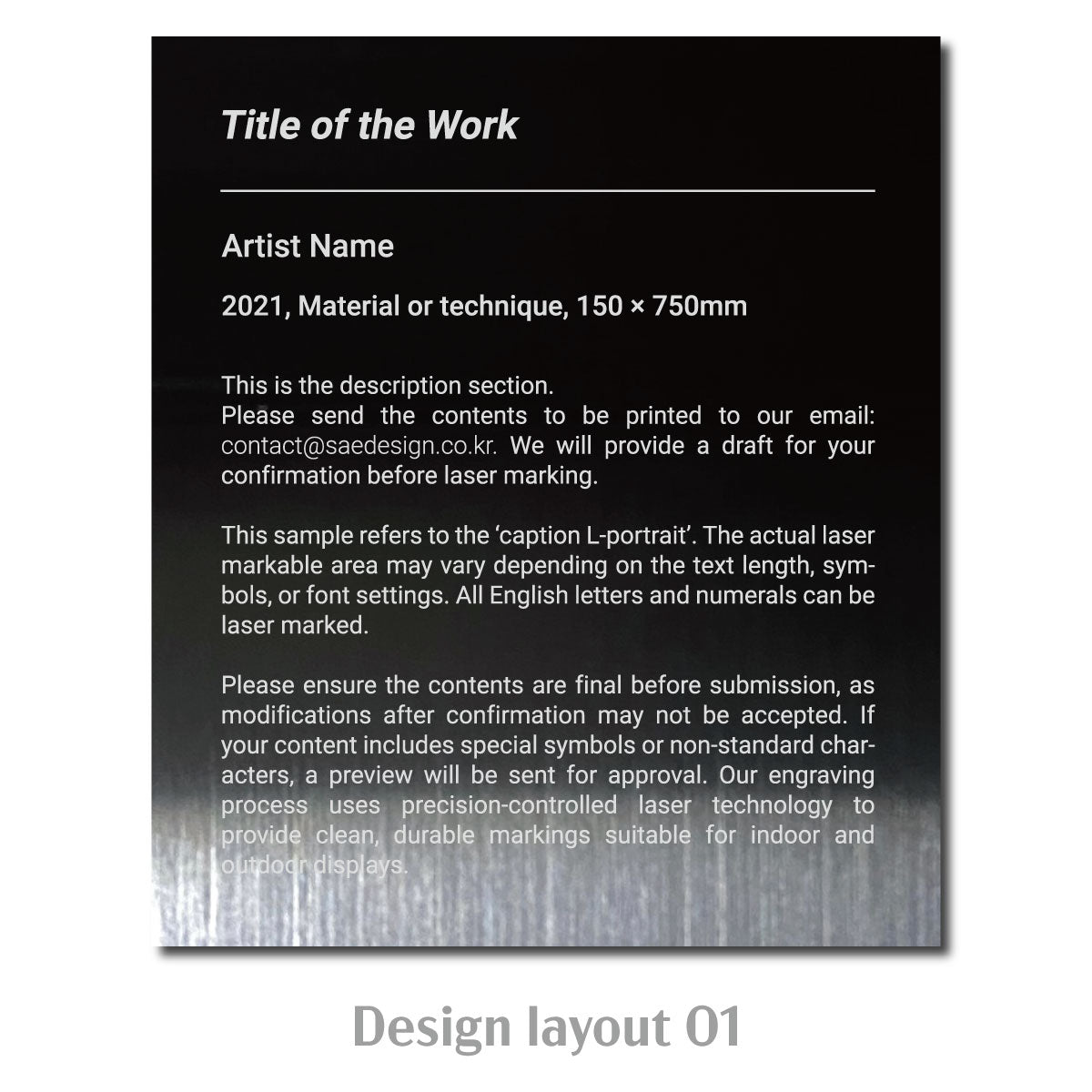 Large Adhesive Mounted Caption Plate Black 130x150mm 5.12x5.91in Portrait Wide SIDE Collection