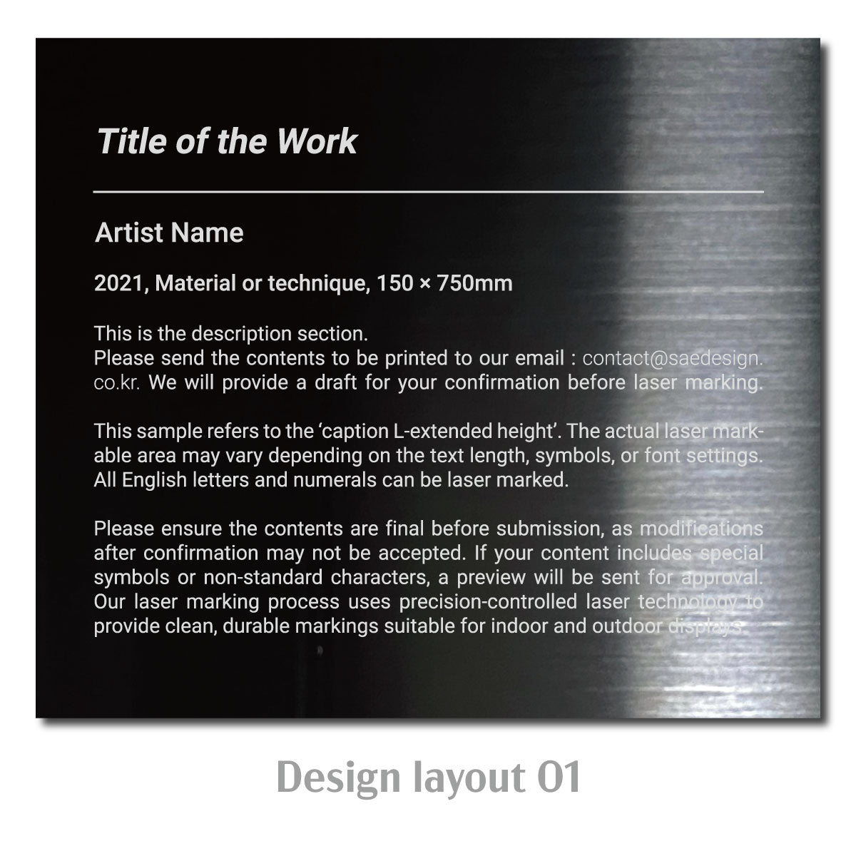 Large Adhesive Mounted Caption Plate Black 150x130mm 5.91x5.12in Extended Height SIDE Collection
