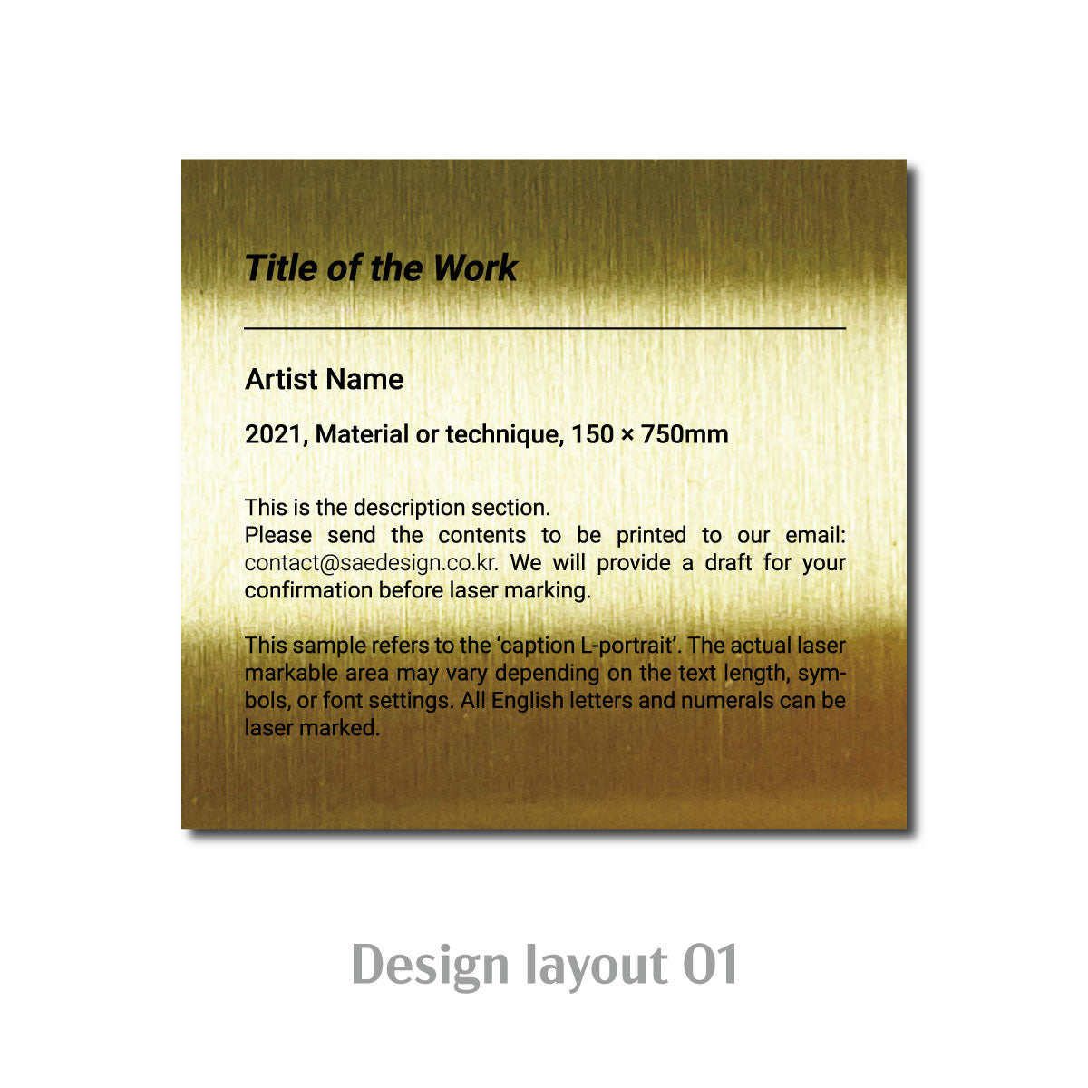 Large Wide Vertical Stainless Steel Freestanding Caption Plate - Gold