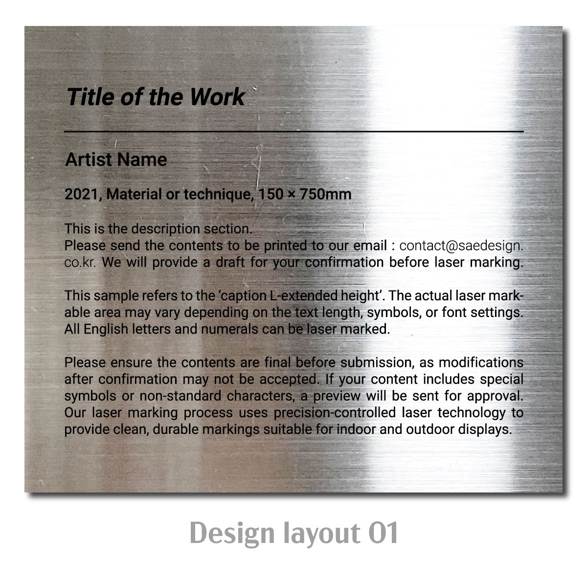 Large Adhesive Mounted Caption Plate Silver 150x130mm 5.91x5.12in Extended Height SIDE Collection