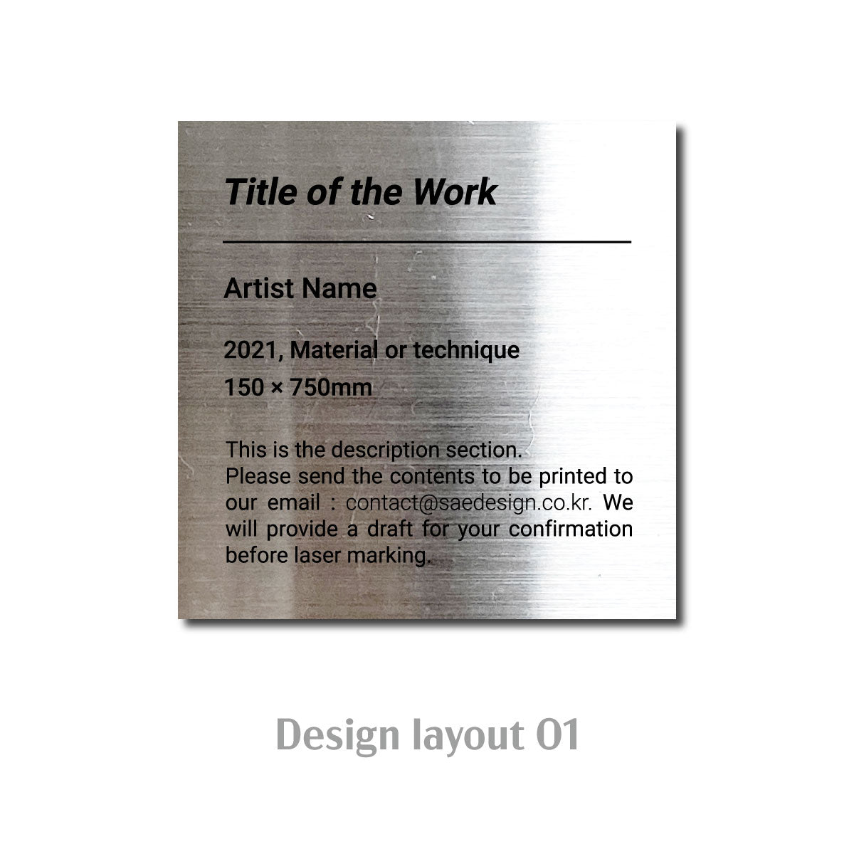 Medium Freestanding Caption Plate Silver 80x30x80mm 3.15x1.18x3.15in Portait Wide SIDE Collection