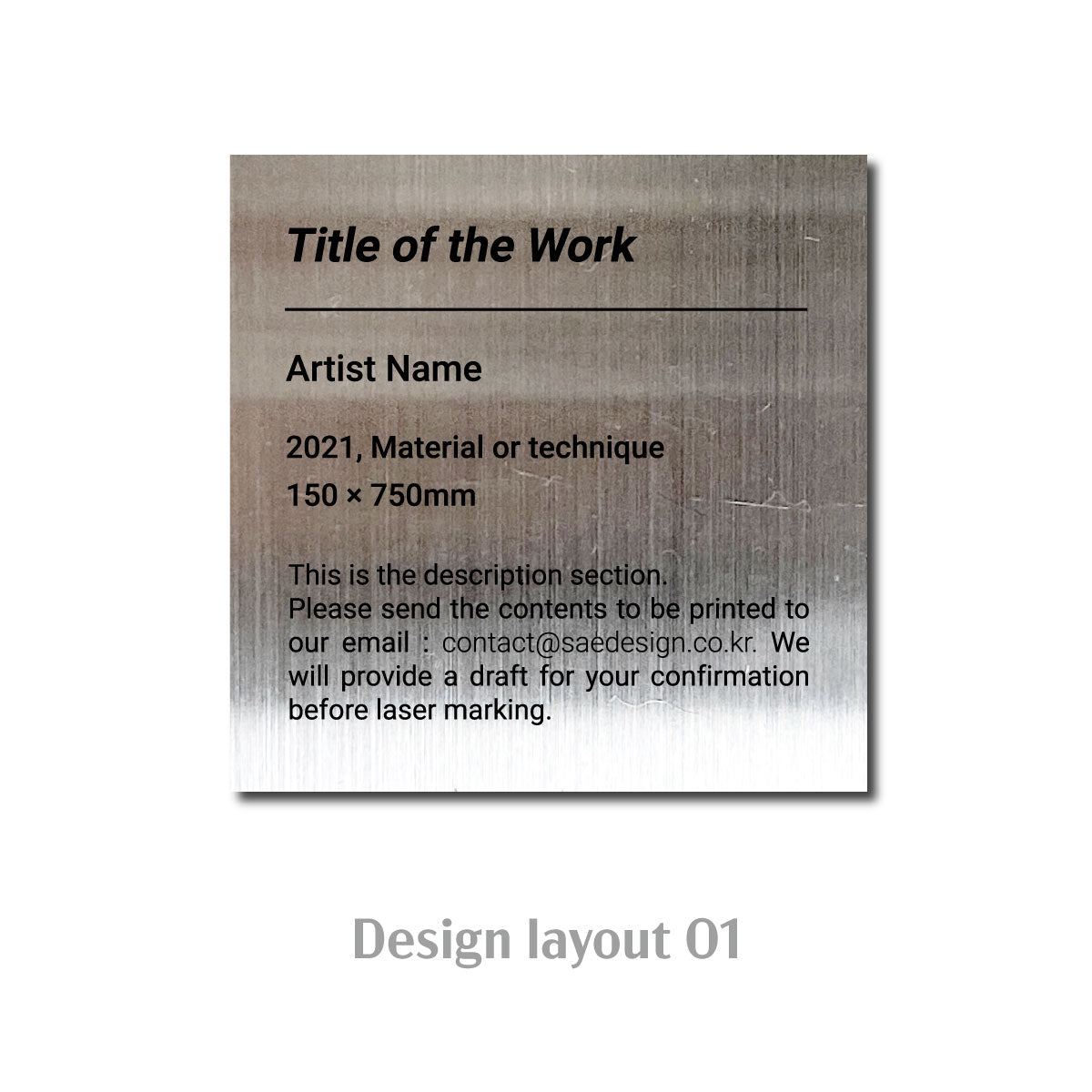 Medium Wide Vertical Stainless Steel Freestanding Caption Plate - Silver