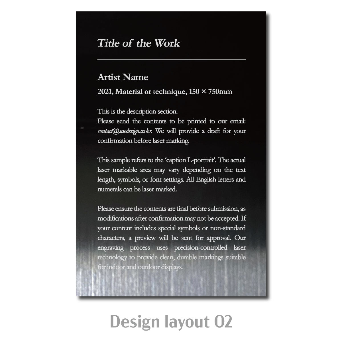 Large Adhesive Mounted Caption Plate Black 100x150mm 3.94x5.91in Portrait SIDE Collection