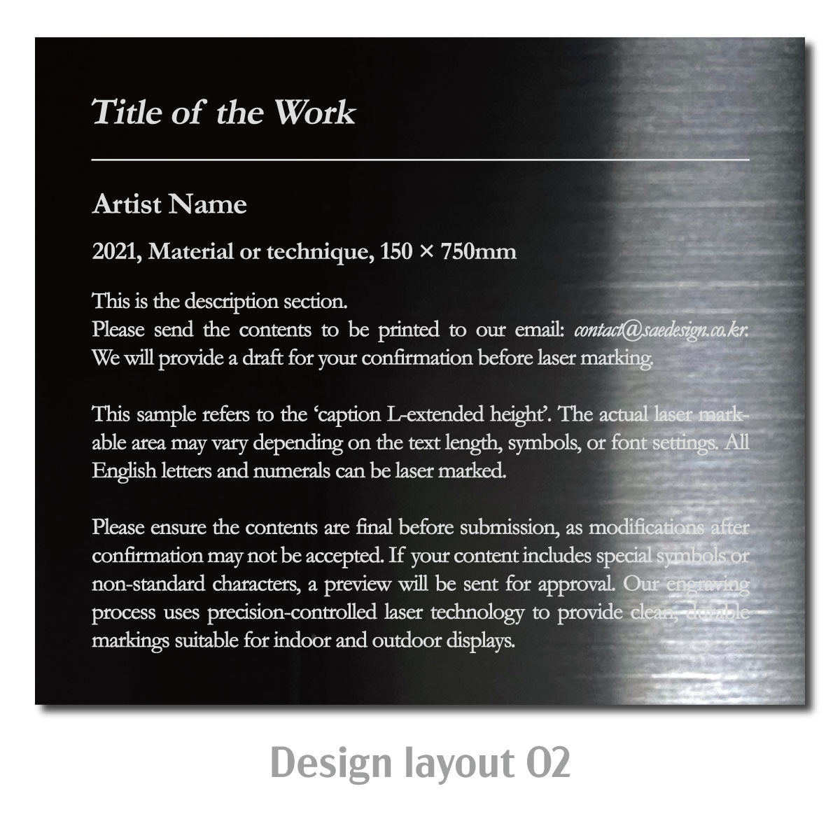 Large Adhesive Mounted Caption Plate Black 150x130mm 5.91x5.12in Extended Height SIDE Collection