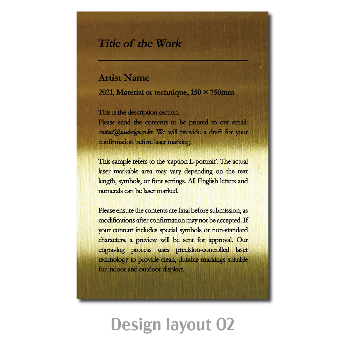 Large Adhesive Mounted Caption Plate Gold 100x150mm 3.94x5.91in Portrait SIDE Collection