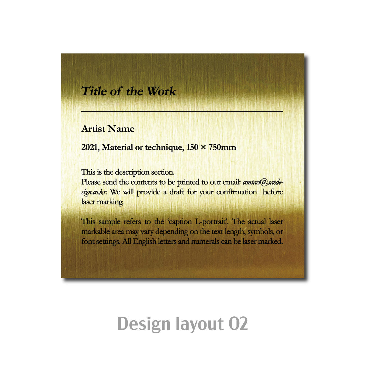 Large Wide Vertical Stainless Steel Freestanding Caption Plate - Gold