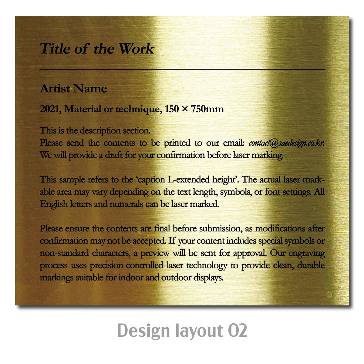 Large Adhesive Mounted Caption Plate Gold 150x130mm 5.91x5.12in Extended Height SIDE Collection