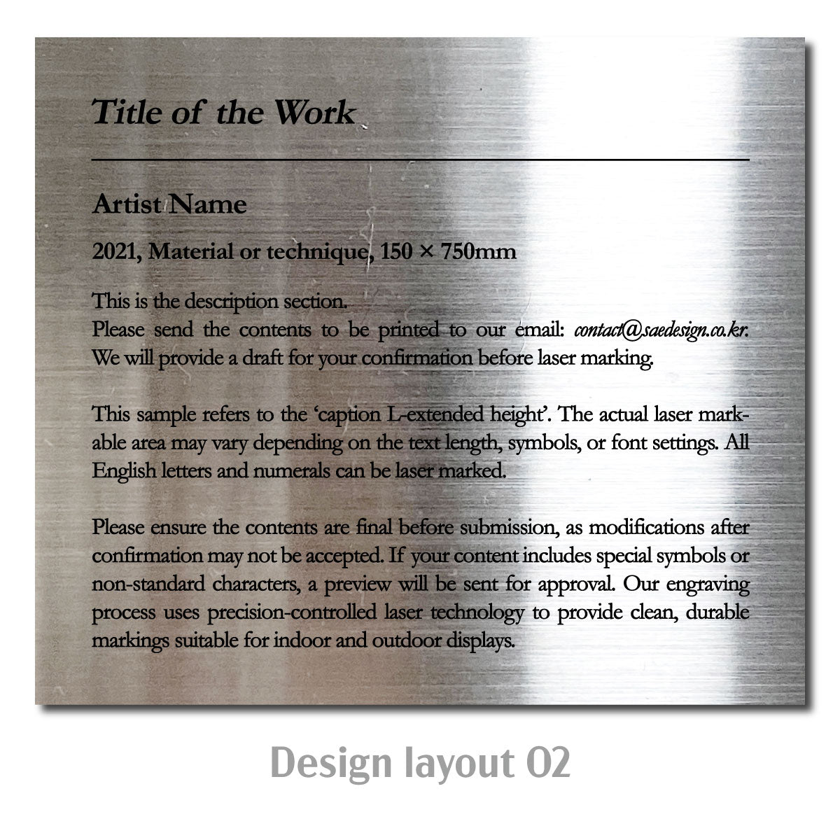 Large Adhesive Mounted Caption Plate Silver 150x130mm 5.91x5.12in Extended Height SIDE Collection