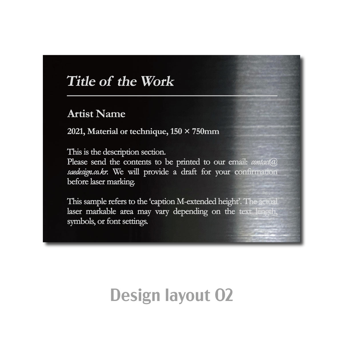 Medium Adhesive Mounted Caption Plate Black 110x80mm 4.33x3.15in Extended Height SIDE Collection