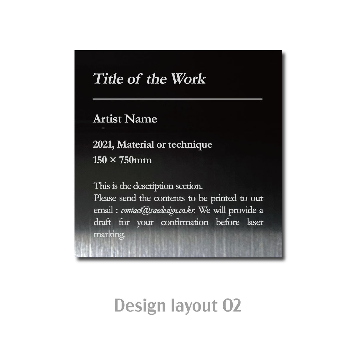 Medium Wide Vertical Stainless Steel Freestanding Caption Plate - Black