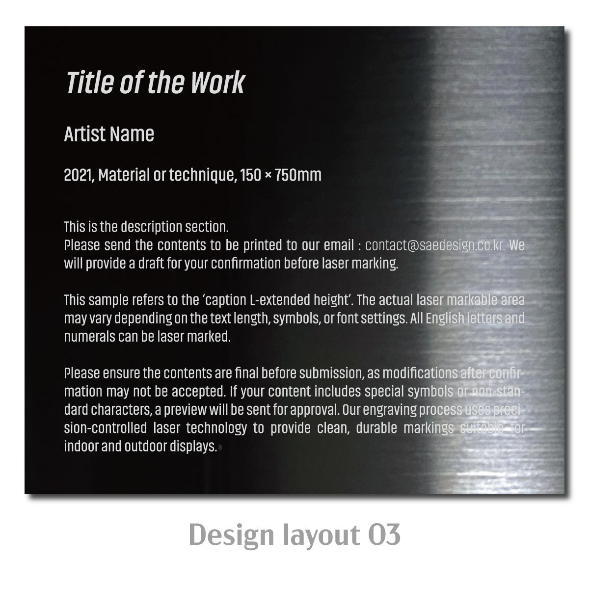 Large Adhesive Mounted Caption Plate Black 150x130mm 5.91x5.12in Extended Height SIDE Collection