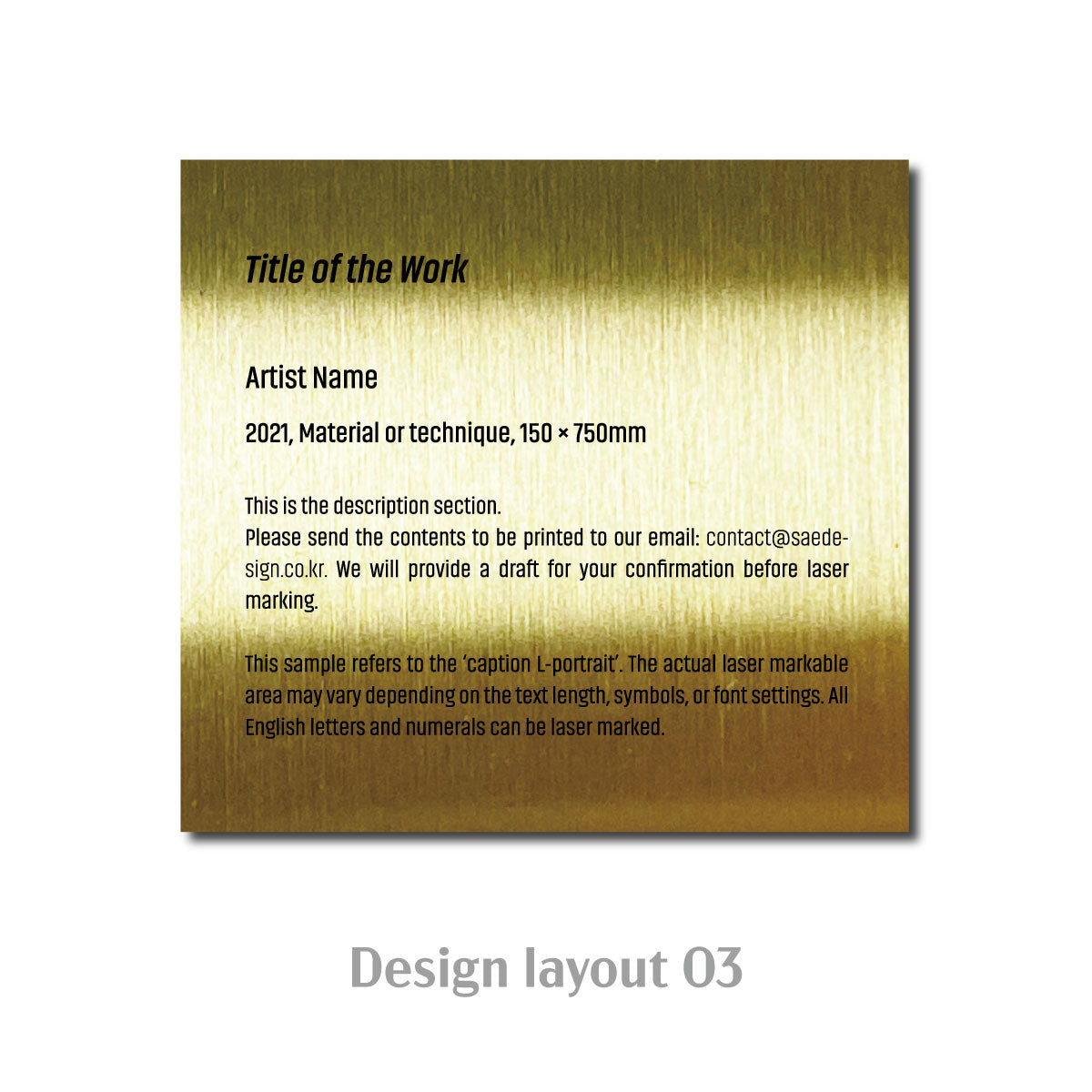 Large Wide Vertical Stainless Steel Freestanding Caption Plate - Gold