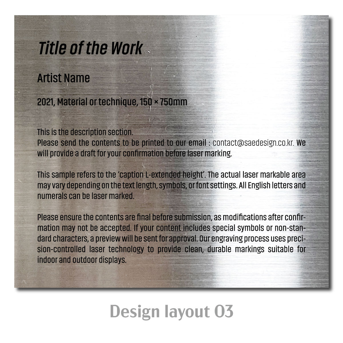 Large Adhesive Mounted Caption Plate Silver 150x130mm 5.91x5.12in Extended Height SIDE Collection