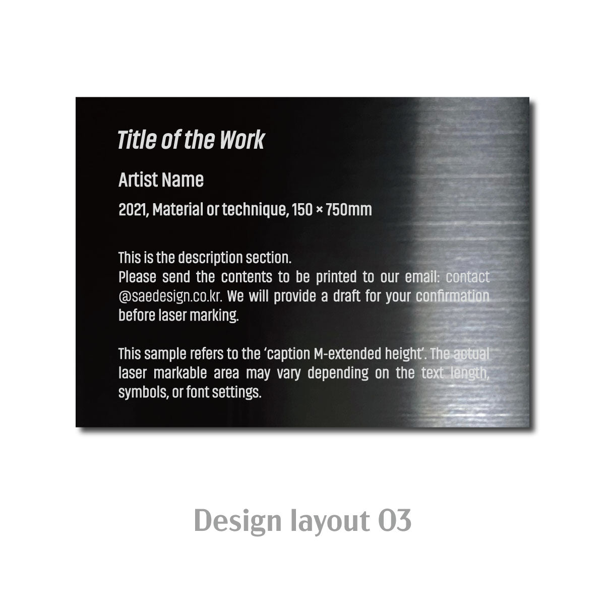 Medium Adhesive Mounted Caption Plate Black 110x80mm 4.33x3.15in Extended Height SIDE Collection