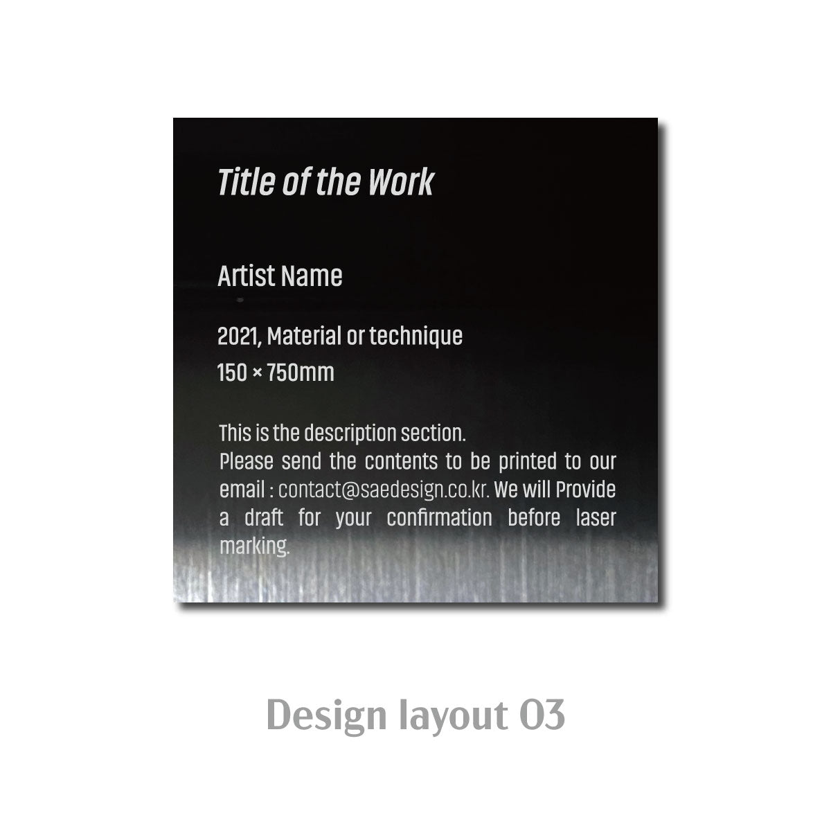 Medium Wide Vertical Stainless Steel Freestanding Caption Plate - Black