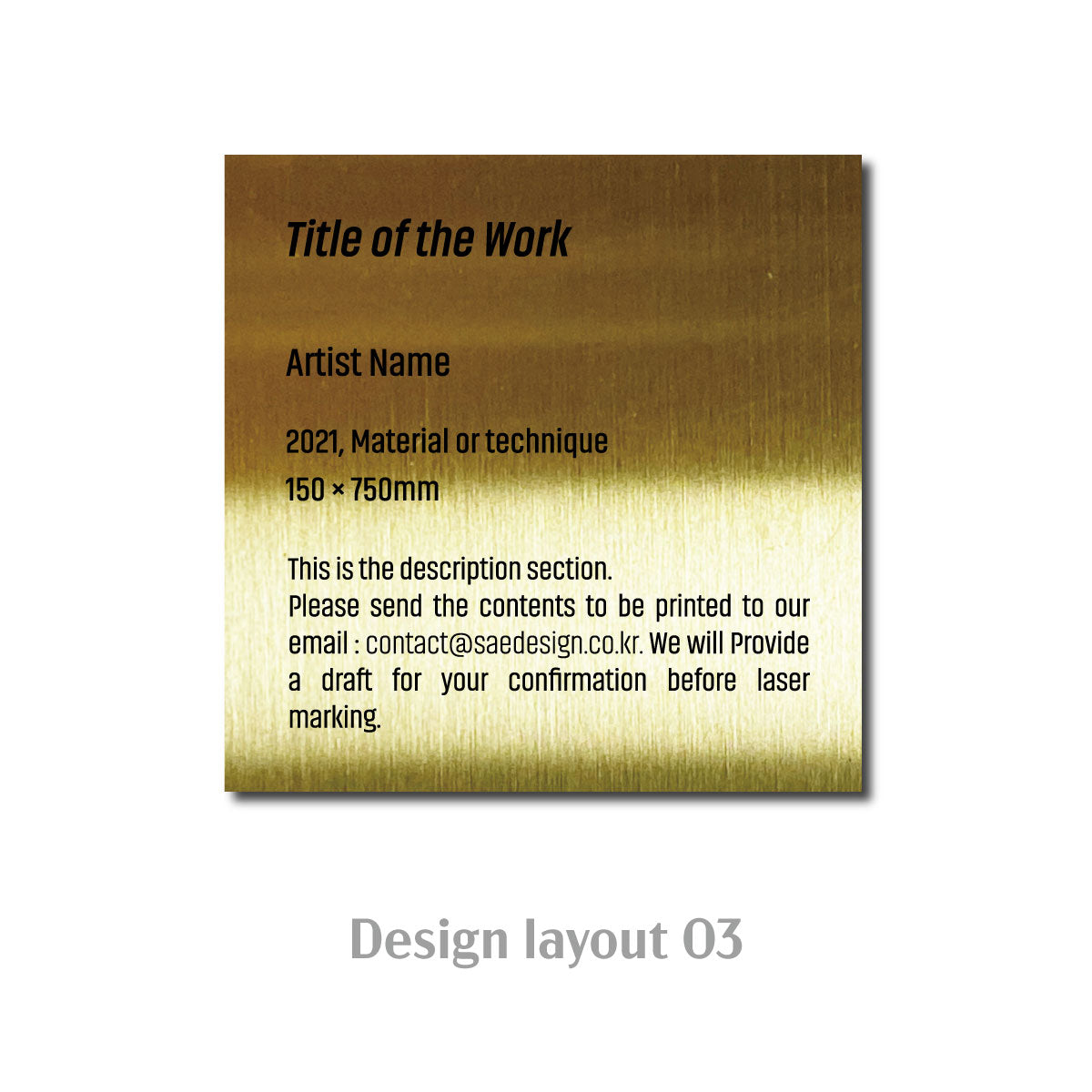 Medium Wide Vertical Stainless Steel Freestanding Caption Plate - Gold