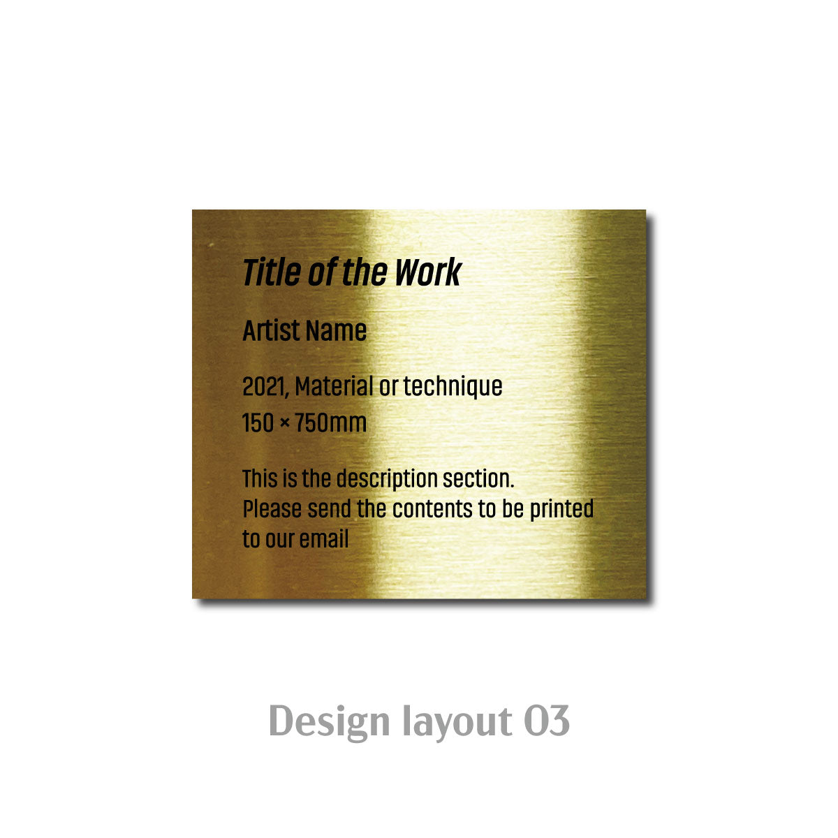 Small Adhesive Mounted Caption Plate Gold 70x60mm 2.76x2.36in Extended Height SIDE Collection