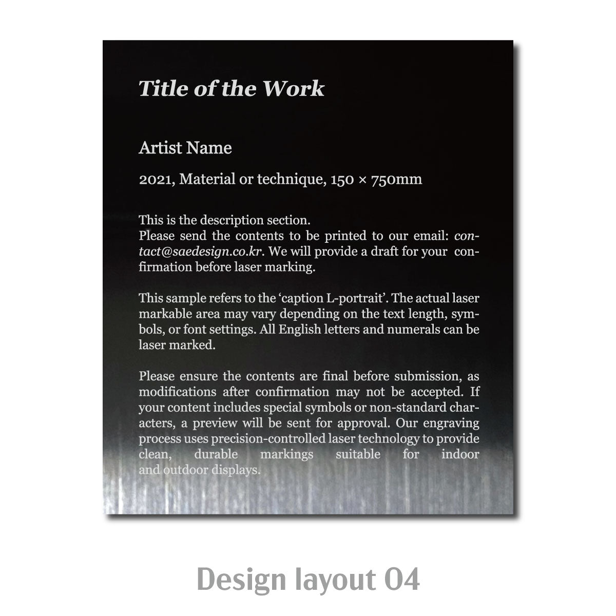 Large Freestanding Caption Plate Black 130x30x120mm 5.12x1.18x4.72in Portait Wide SIDE Collection
