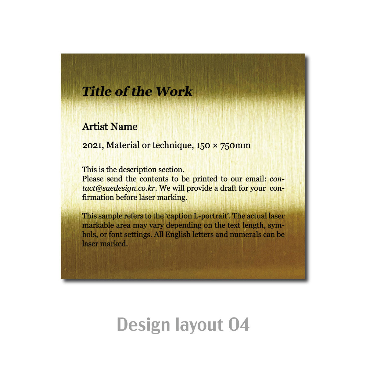 Large Wide Vertical Stainless Steel Freestanding Caption Plate - Gold
