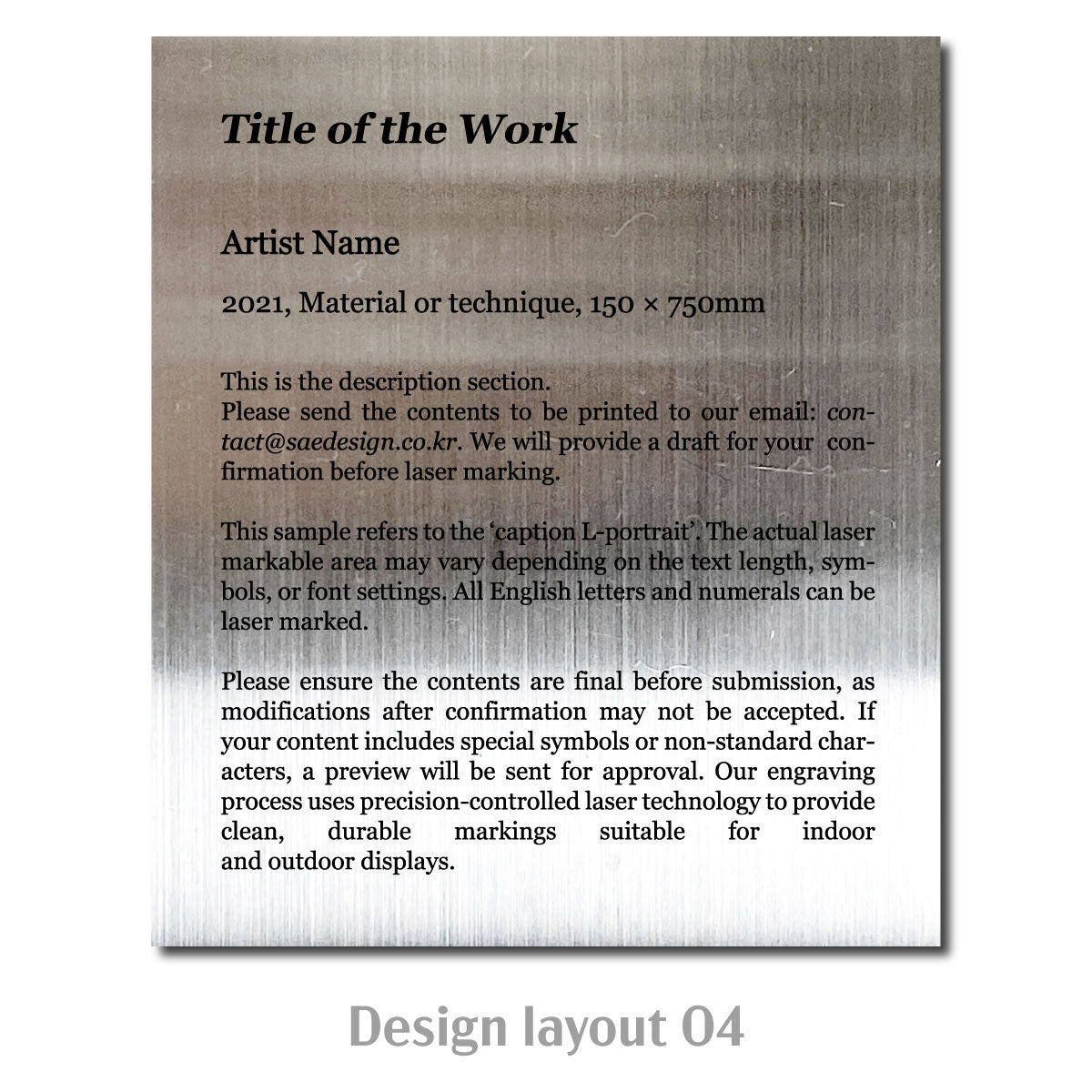 Large Adhesive Mounted Caption Plate Silver 130x150mm 5.12x5.91in Portrait Wide SIDE Collection