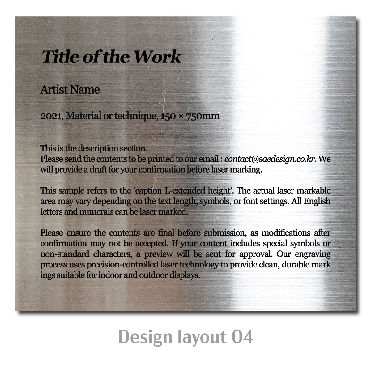 Large Adhesive Mounted Caption Plate Silver 150x130mm 5.91x5.12in Extended Height SIDE Collection