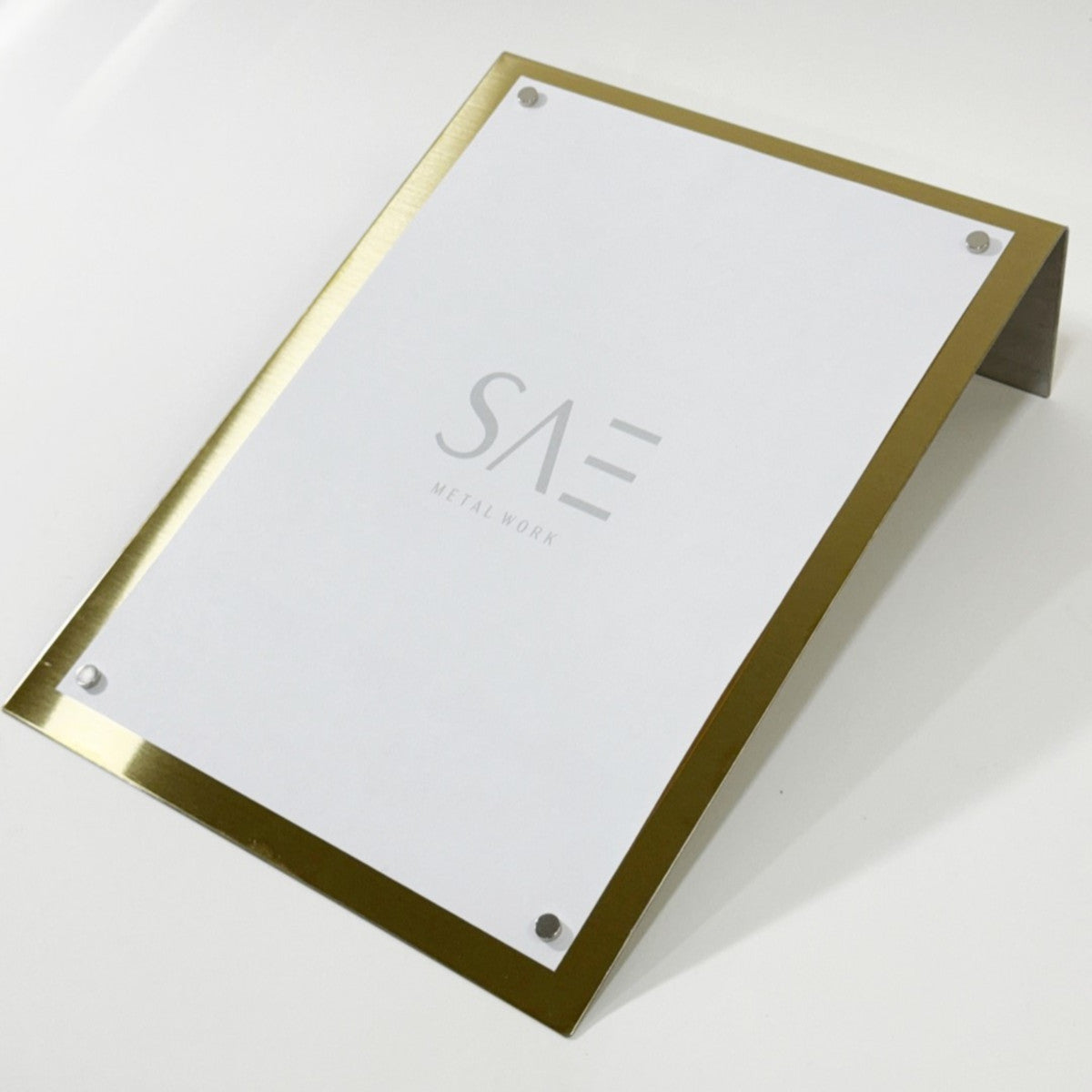 Stainless steel freestanding POP plate, gold, 240×80×320mm
