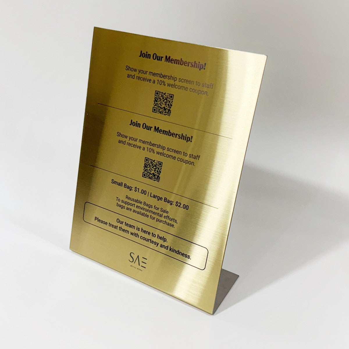 Stainless steel freestanding POP plate, gold, 240×80×320mm

