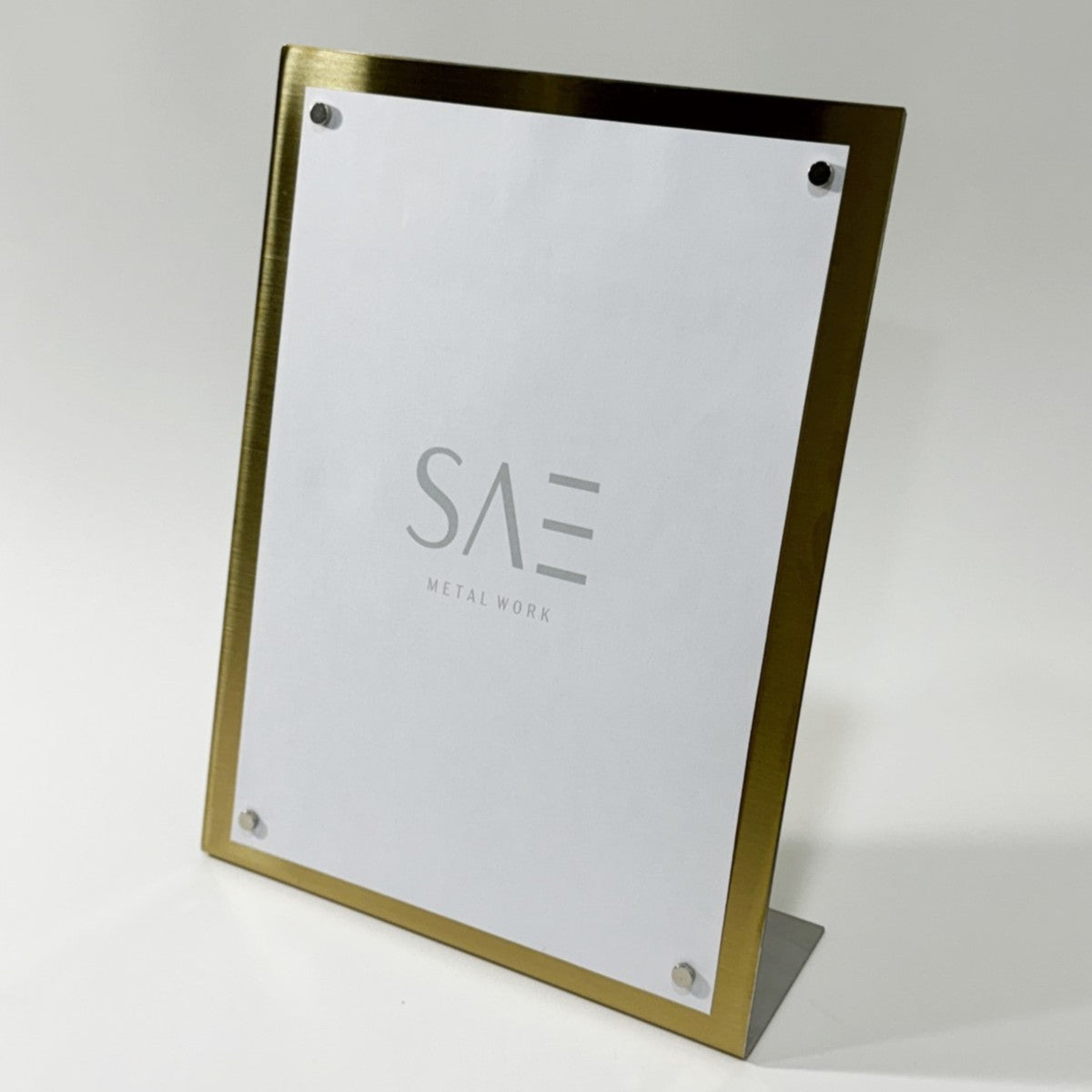 Stainless steel freestanding POP plate, gold, 240×80×320mm
